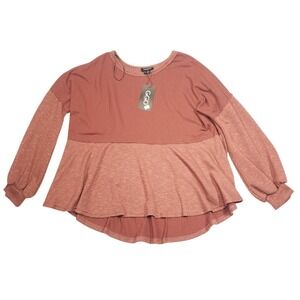 GIGIO USA Blouse Womens S Pink Tunic Puff Sleeve Long Sleeve Ruffle Knit